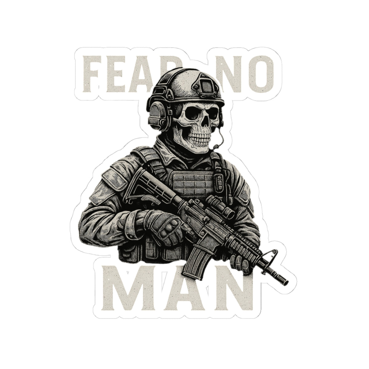 Fear No Man Skull Soldier Sticker — Tactical Kiss-Cut Laptop Decal