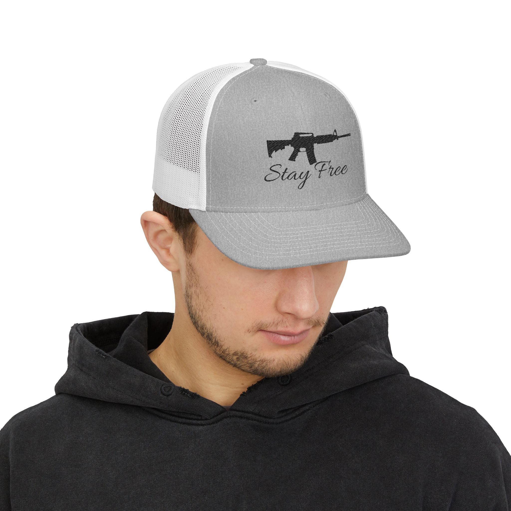 Embroidered 'Stay Free' Rifle Trucker Cap