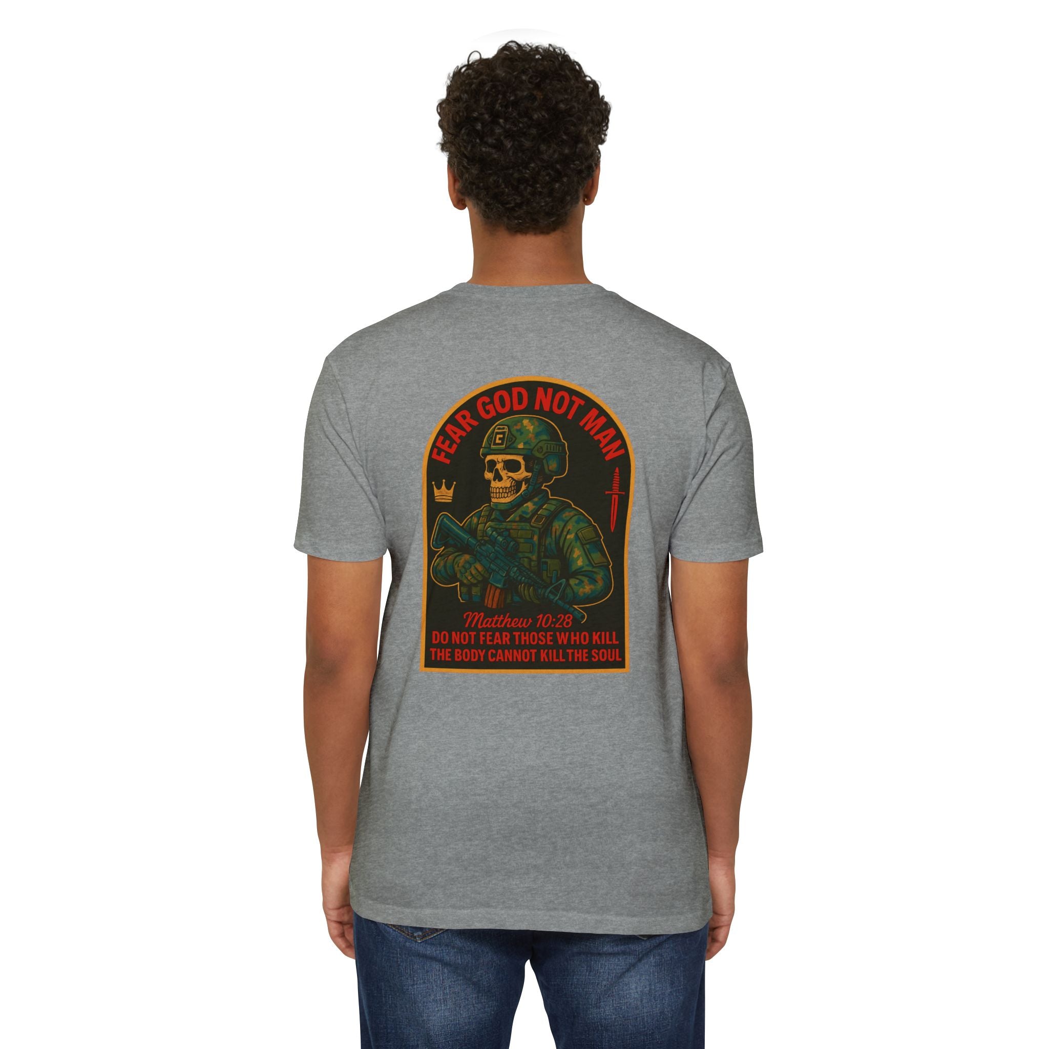 Fear God Not Man T-Shirt – Christian Military Skull Graphic