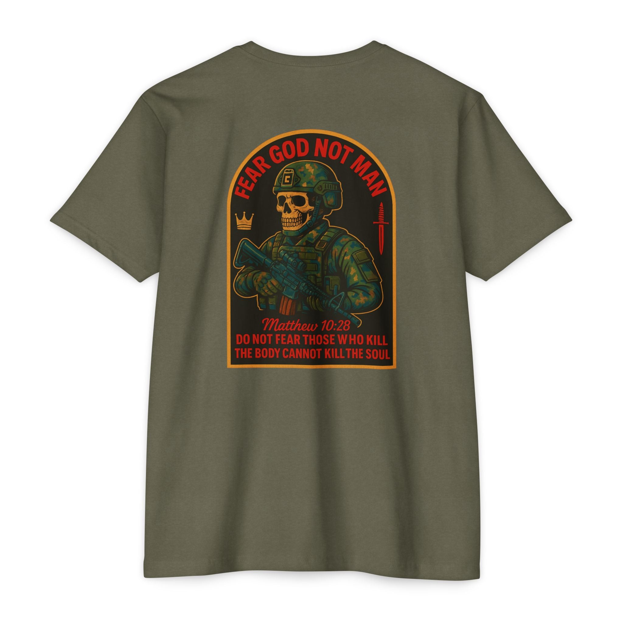 Fear God Not Man T-Shirt – Christian Military Skull Graphic