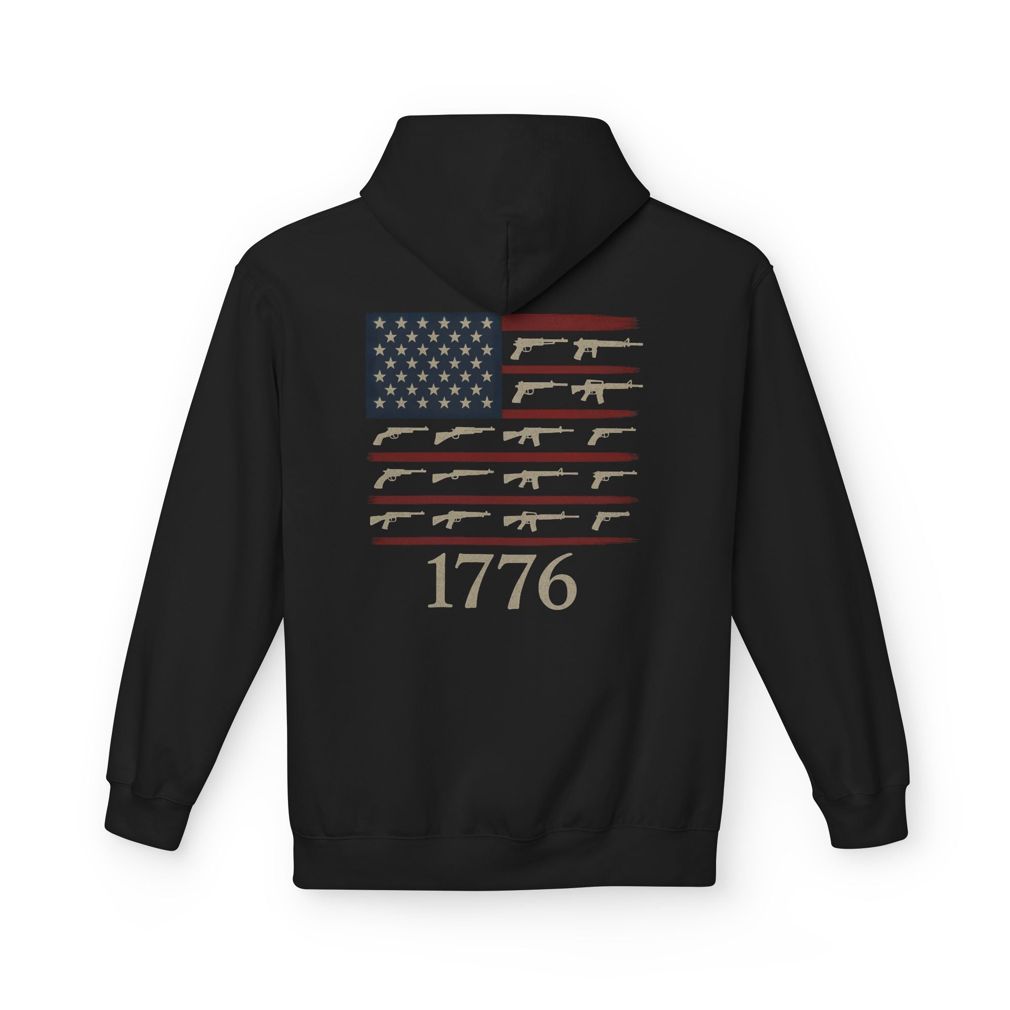 1776 Rifle Flag Hoodie — Patriotic American Guns Graphic Hoodie