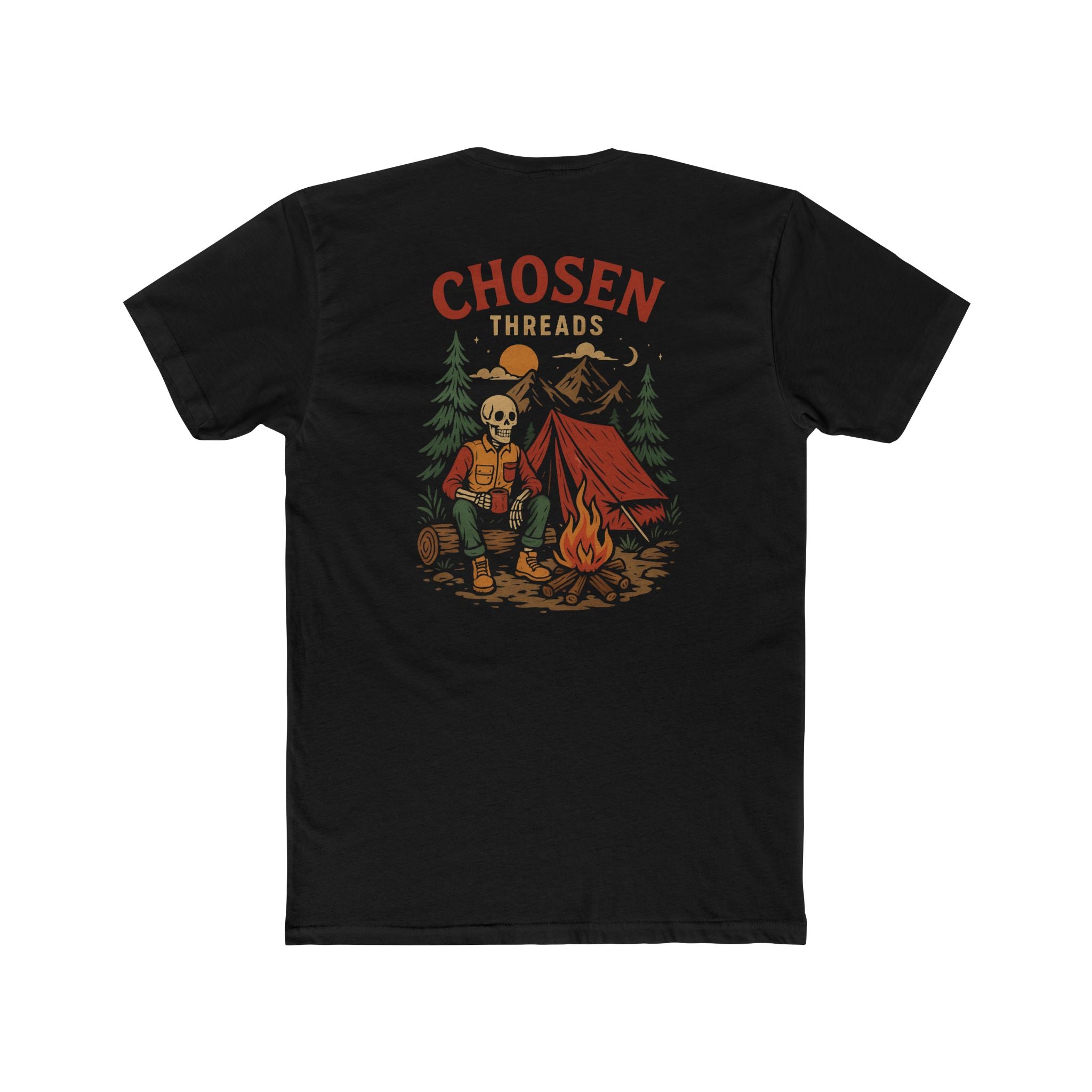 Camping Skeleton Graphic Tee — "Chosen Threads" Retro Campfire T‑Shirt