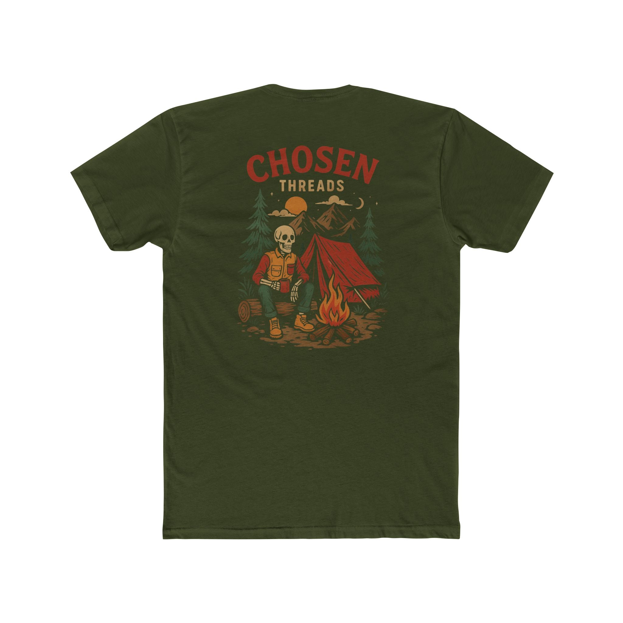Camping Skeleton Graphic Tee — "Chosen Threads" Retro Campfire T‑Shirt