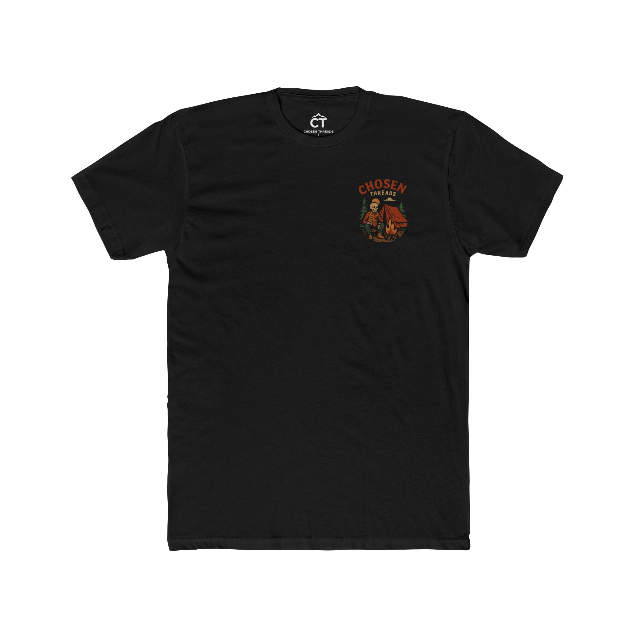 Camping Skeleton Graphic Tee — "Chosen Threads" Retro Campfire T‑Shirt