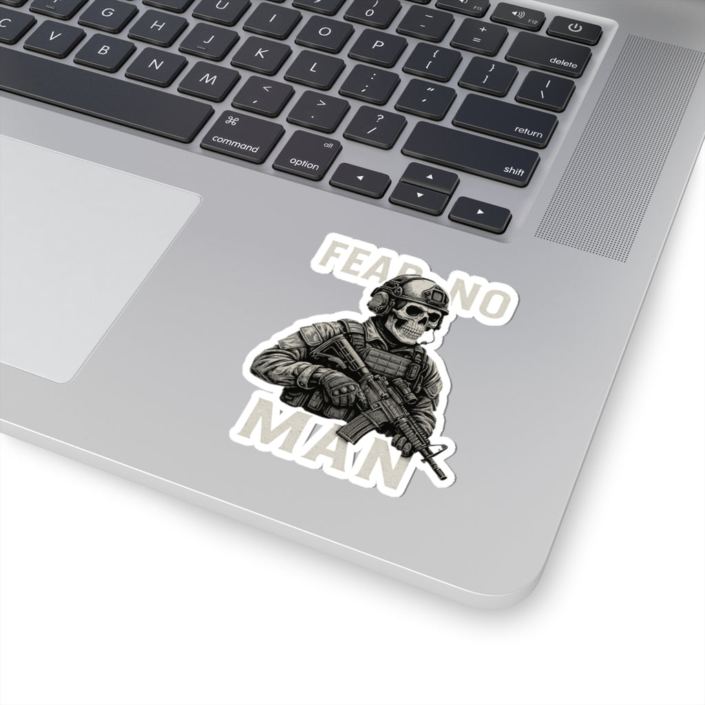 Fear No Man Skull Soldier Sticker — Tactical Kiss-Cut Laptop Decal