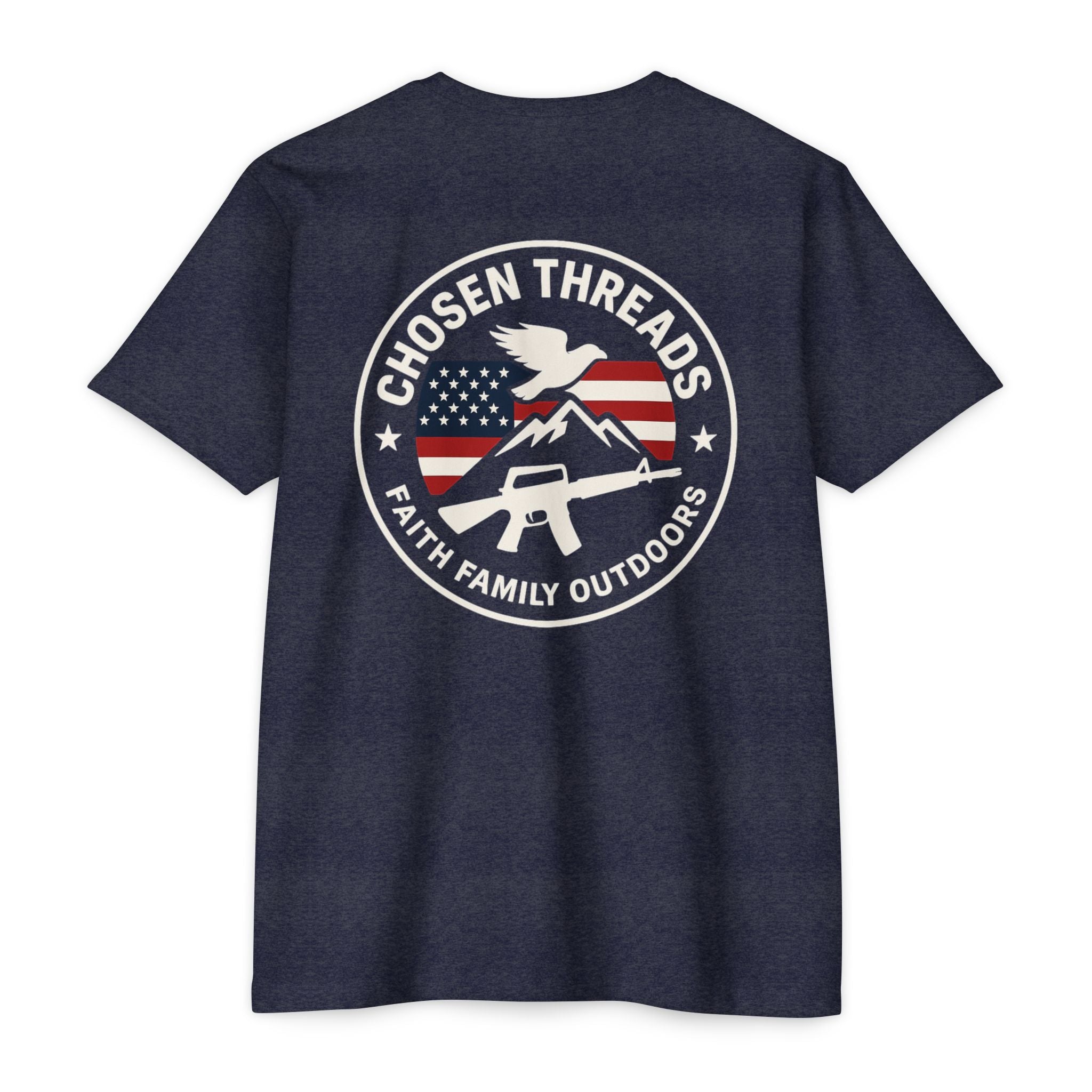 Patriotic Chosen Threads T-Shirt — Faith, Family, Outdoors