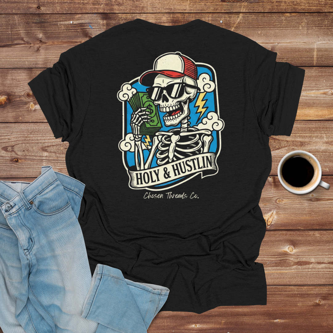 Holy & Hustlin' Skeleton Graphic T-Shirt