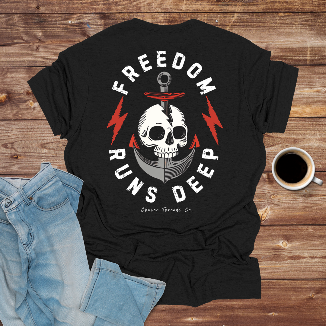 Freedom Runs Deep Skull Anchor T-Shirt