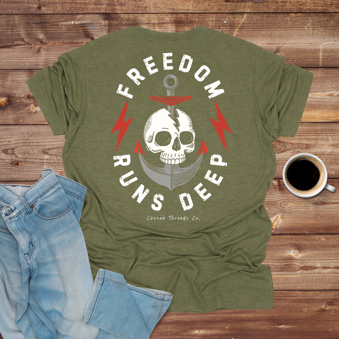 Freedom Runs Deep Skull Anchor T-Shirt