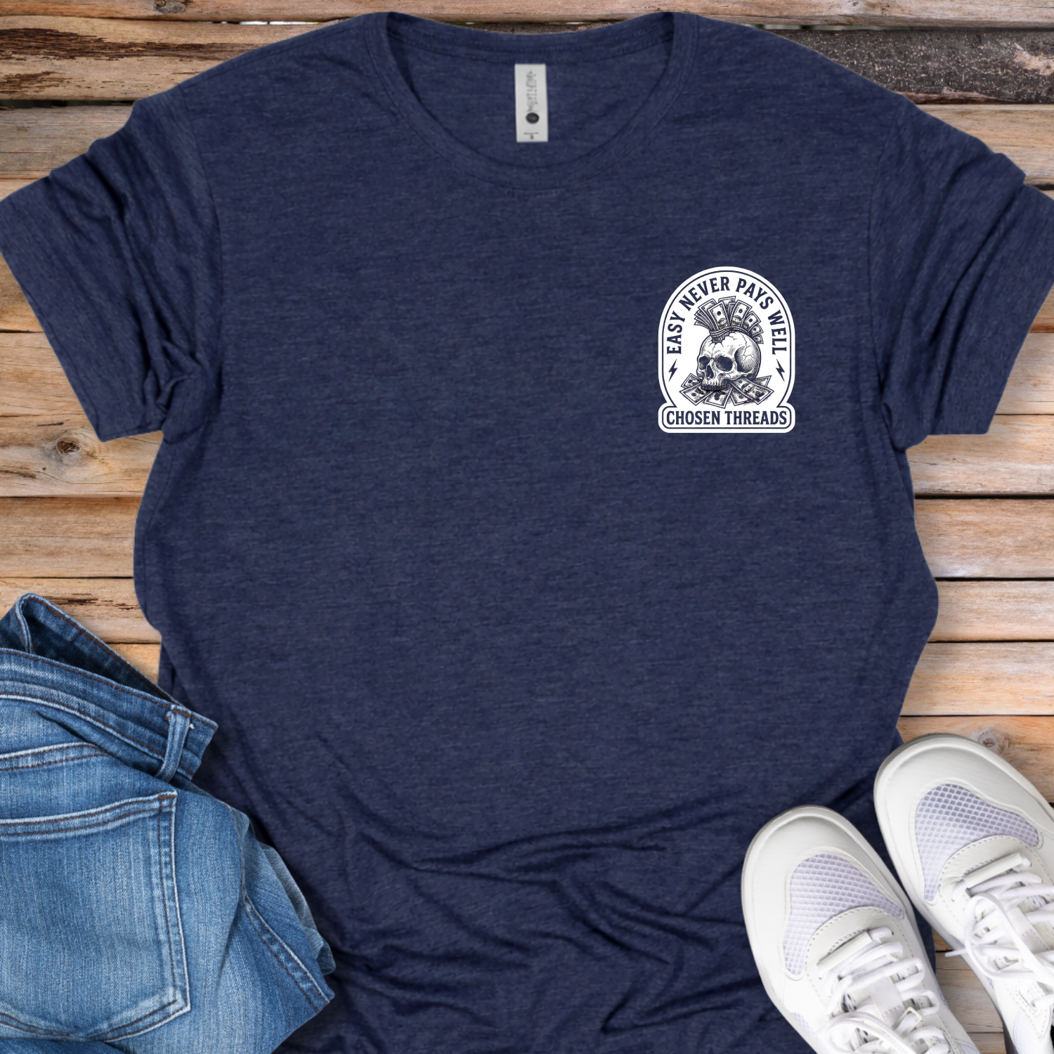 Easy Never Pays Well Skull Money T-Shirt