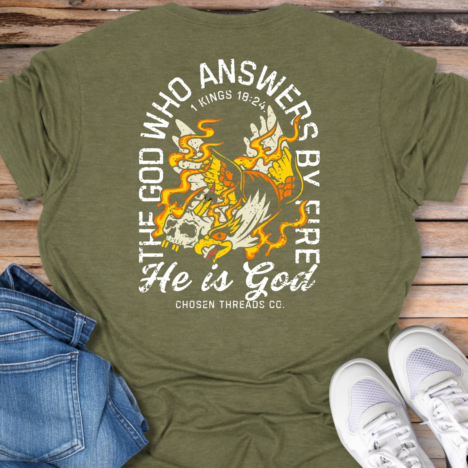 He Is God" Fire Phoenix (1 Kings 18:24) T-Shirt