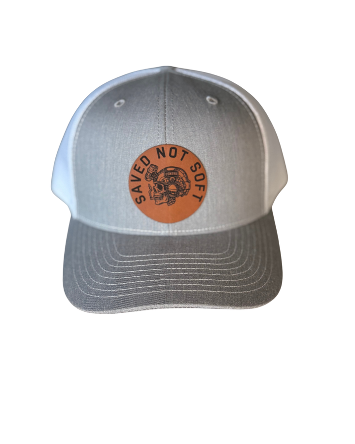 Gray and White Saved Not Soft Snapback Hat