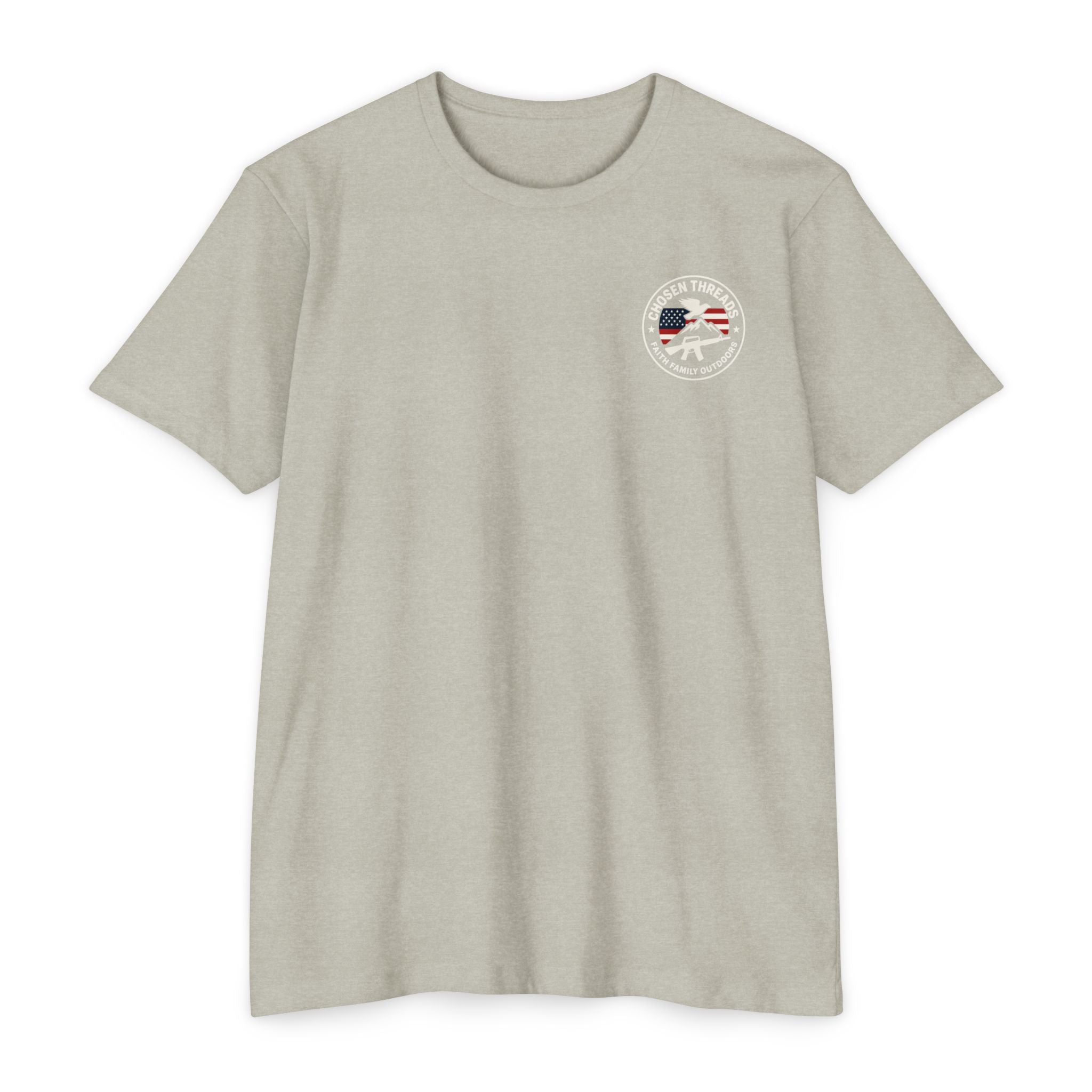Patriotic Chosen Threads T-Shirt — Faith, Family, Outdoors