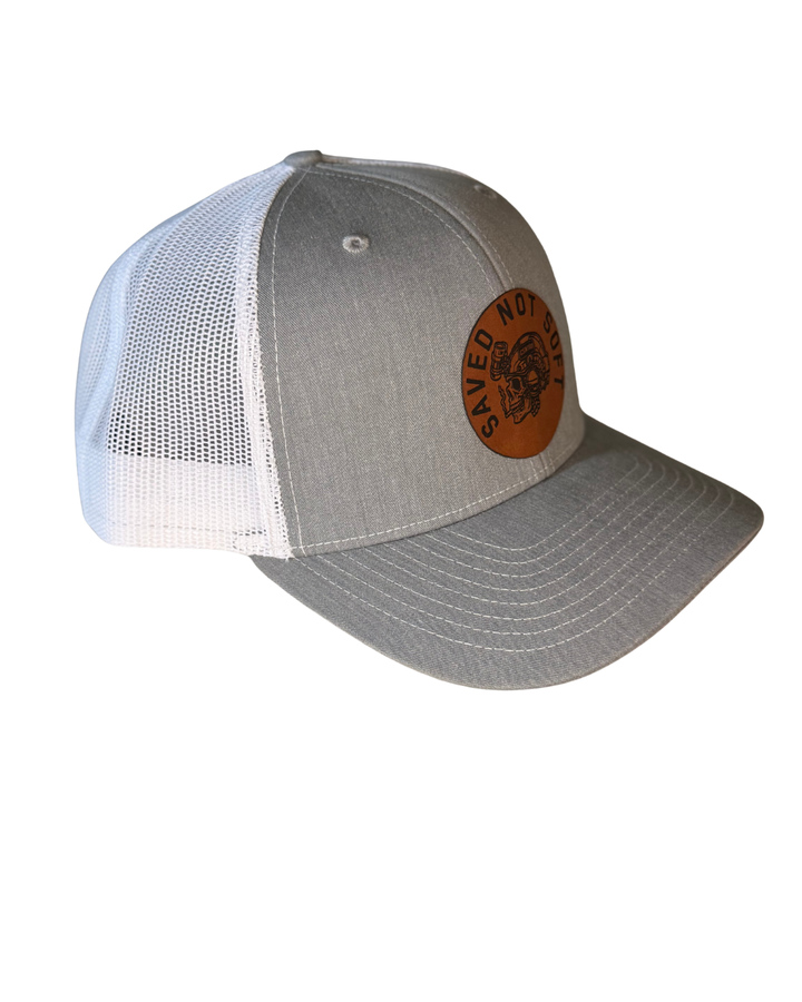 Gray and White Saved Not Soft Snapback Hat