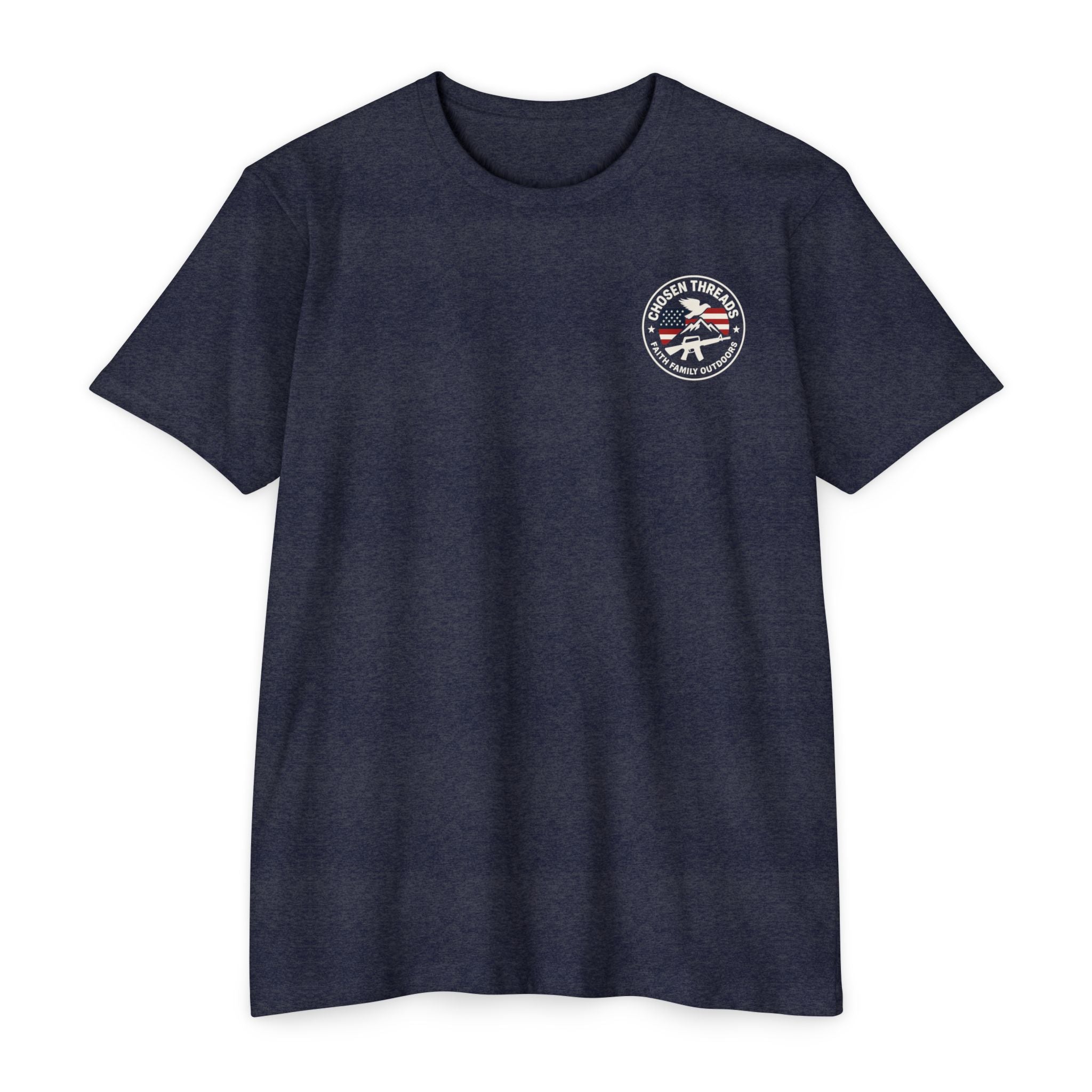 Patriotic Chosen Threads T-Shirt — Faith, Family, Outdoors