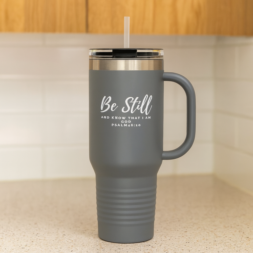 Be Still 40oz Insulated Stainless Tumbler with Straw (Psalm 46:10)