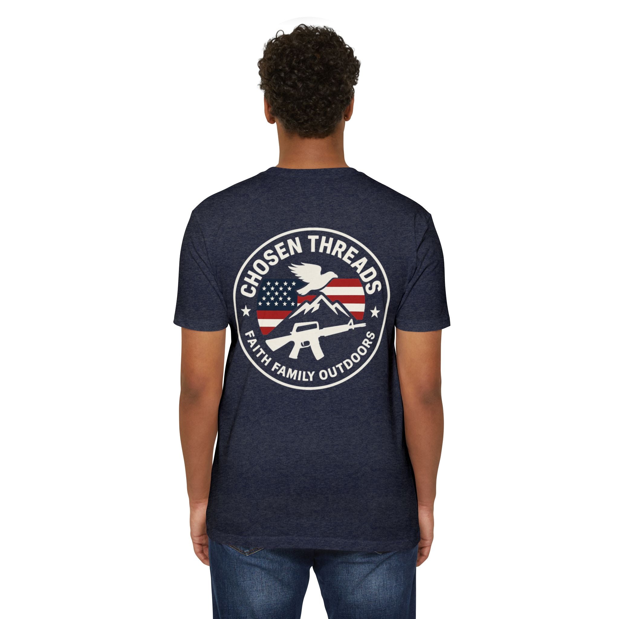 Patriotic Chosen Threads T-Shirt — Faith, Family, Outdoors