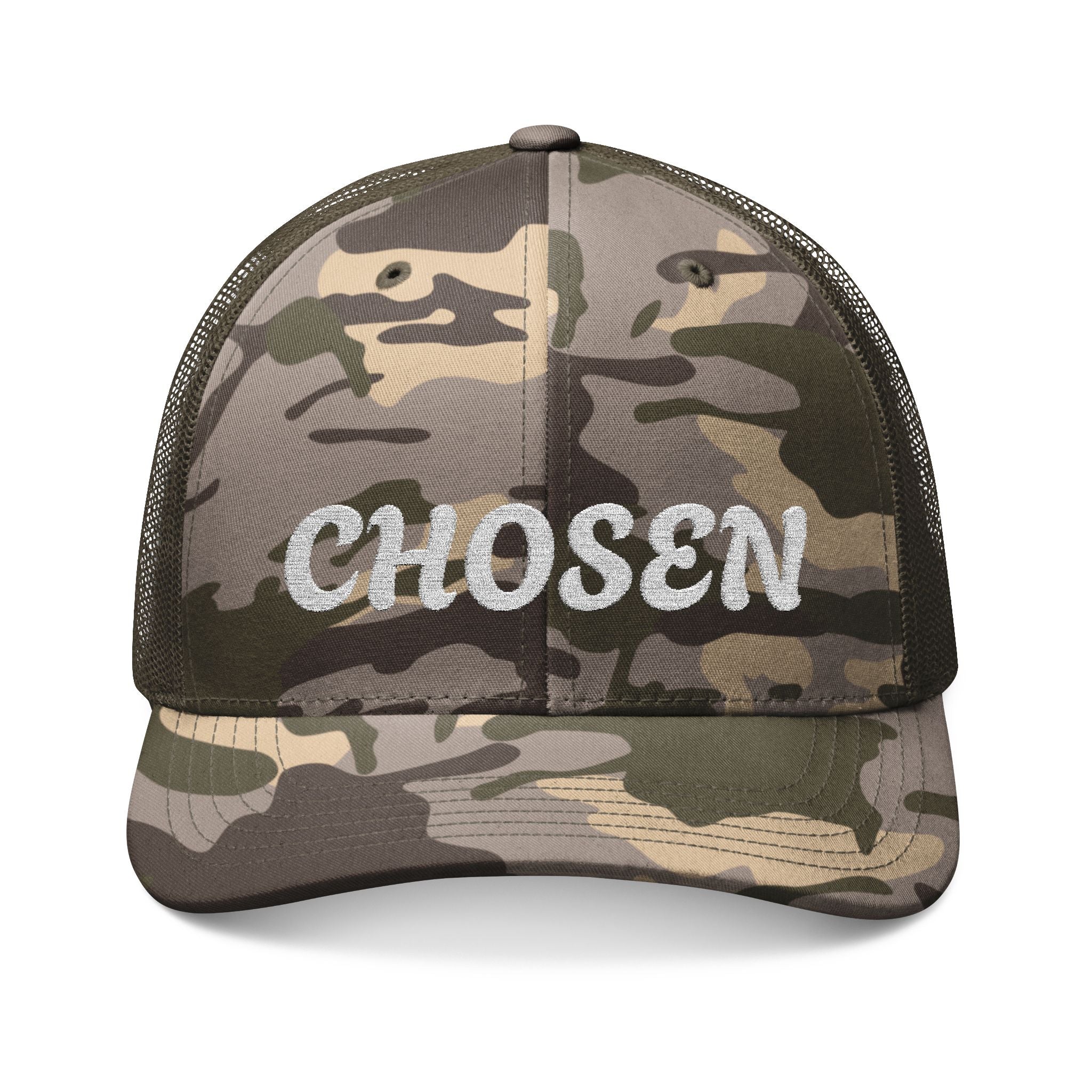Chosen Apparel Camouflage Trucker Hat — "CHOSEN" Embroidered Camo Snapback