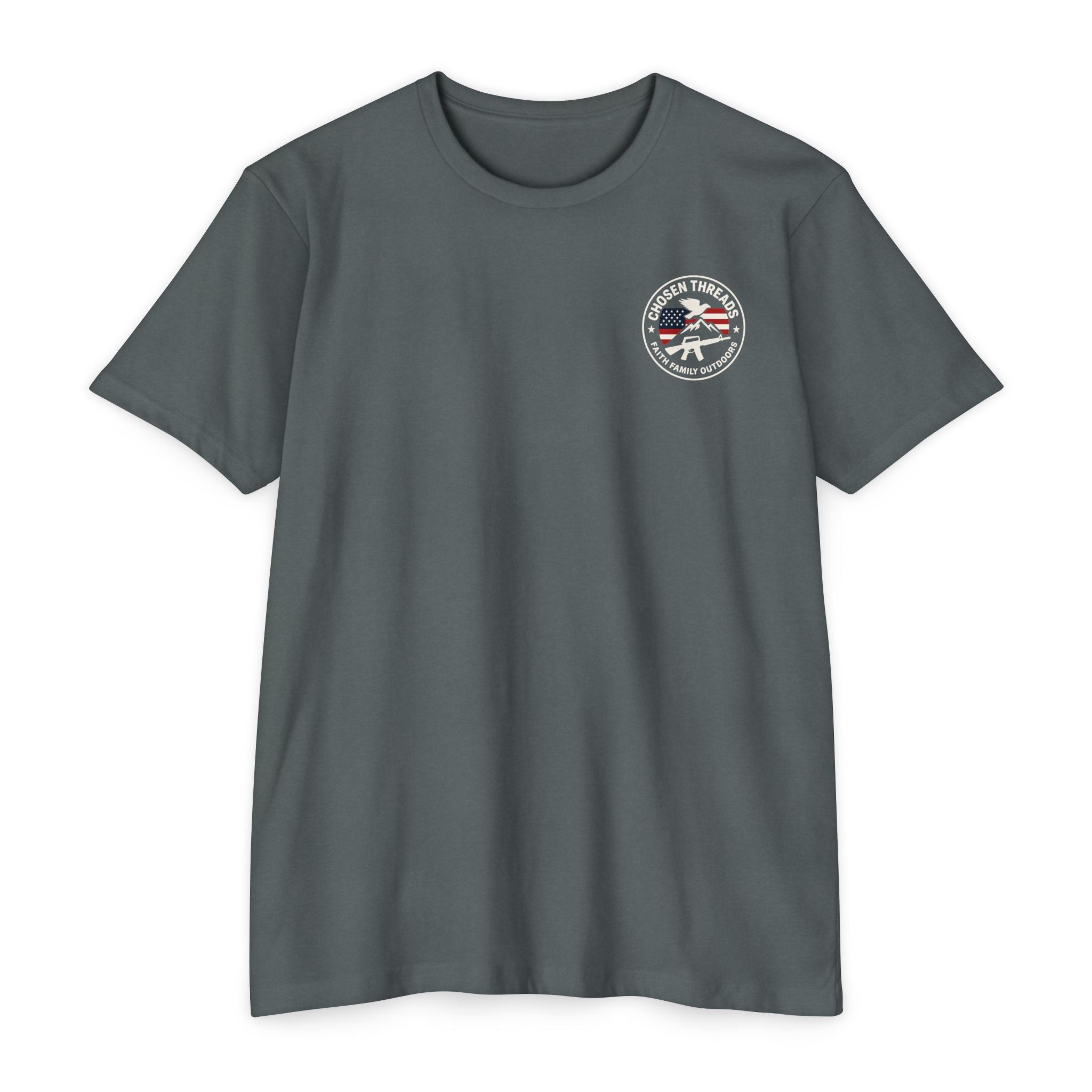 Patriotic Chosen Threads T-Shirt — Faith, Family, Outdoors