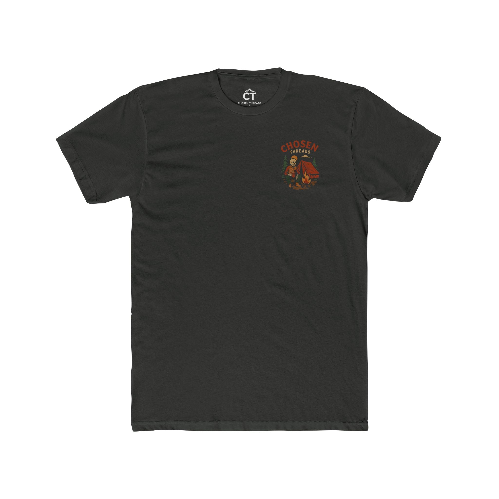 Camping Skeleton Graphic Tee — "Chosen Threads" Retro Campfire T‑Shirt