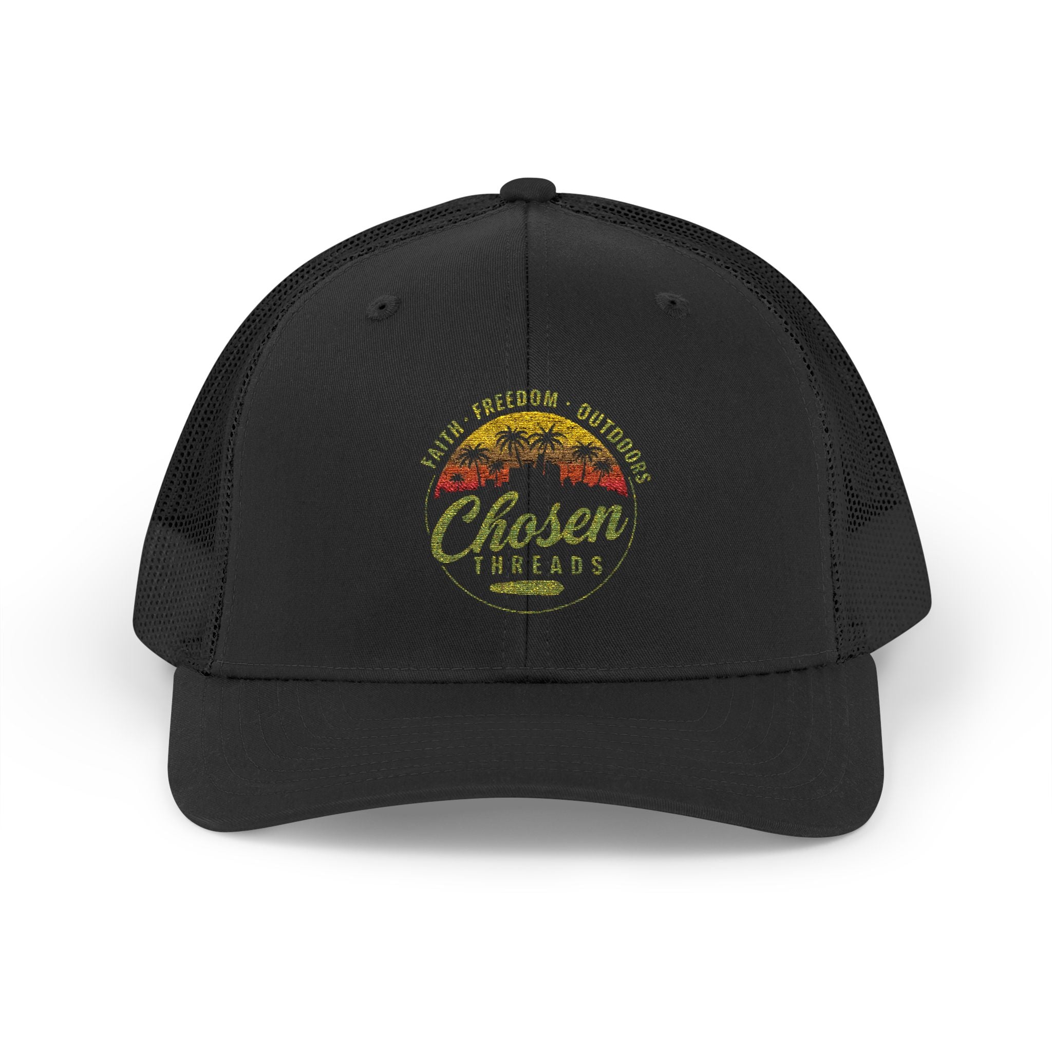 Vintage Sunset Trucker Cap — 'Chosen' Retro Embroidered Snapback