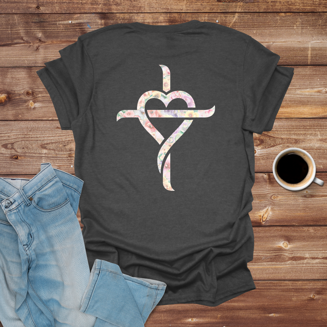 Floral Heart Cross T-Shirt