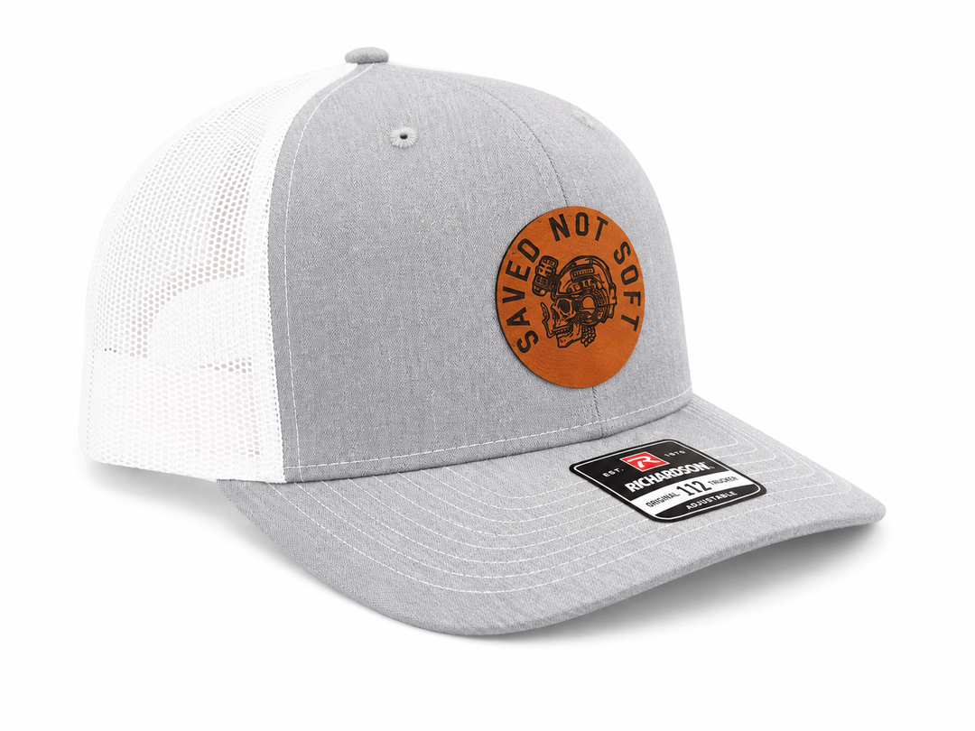 Gray and White Saved Not Soft Snapback Hat