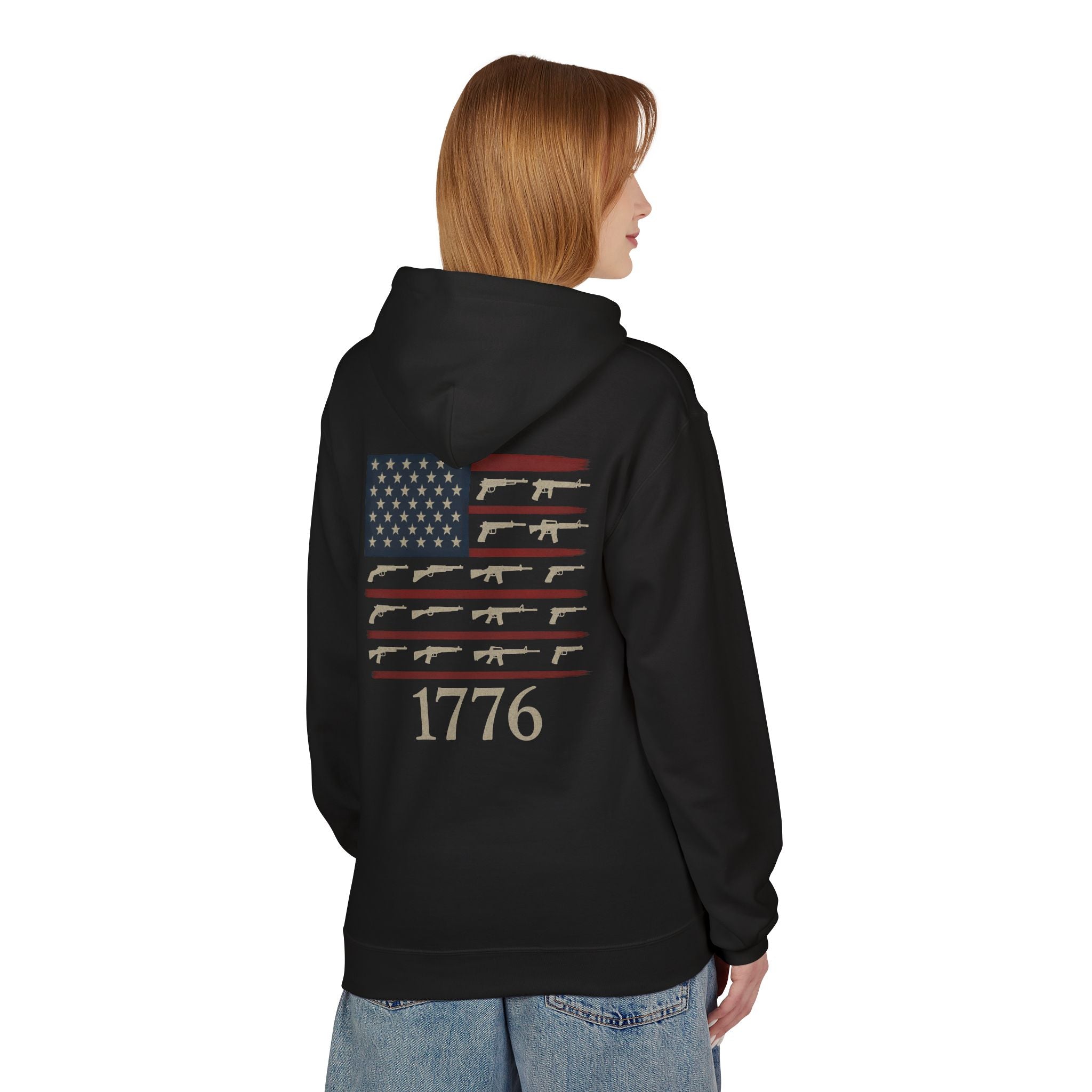 1776 Rifle Flag Hoodie — Patriotic American Guns Graphic Hoodie