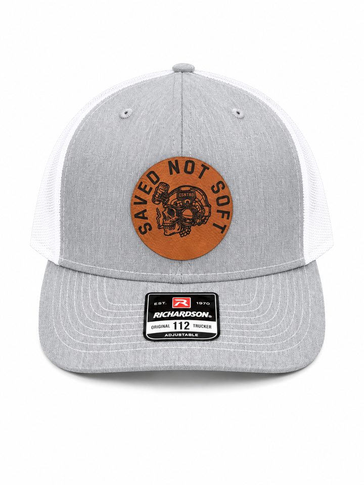 Gray and White Saved Not Soft Snapback Hat