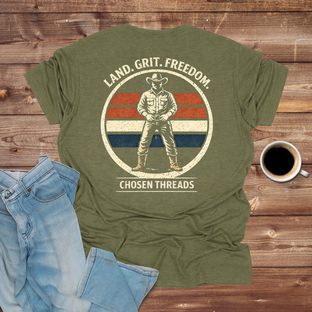 Land. Grit. Freedom. Cowboy T-Shirt