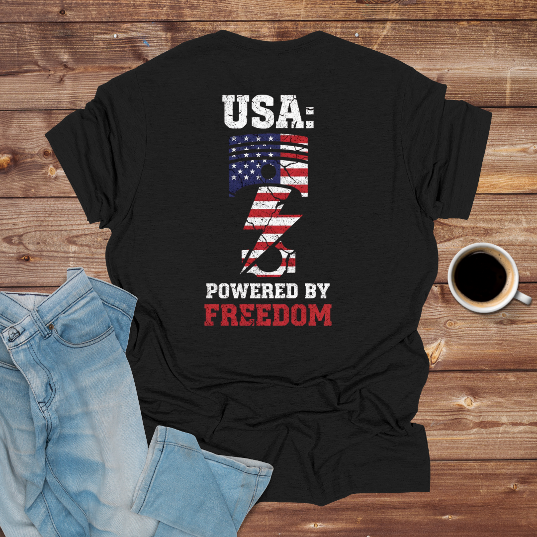 USA Flag "Powered by Freedom" T-Shirt