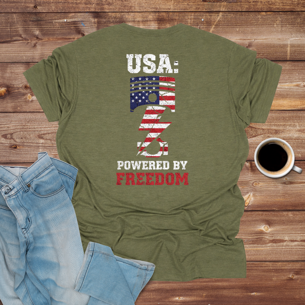 USA Flag "Powered by Freedom" T-Shirt